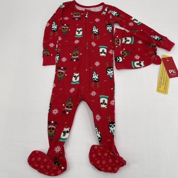 PL Sleep Christmas Pajamas & Hat Size 18 Months Red Green - Picture 1 of 7